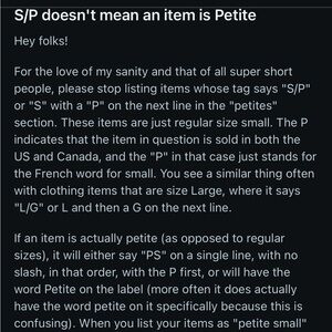 P/S Does NOT Mean an Item is Sized for Petites